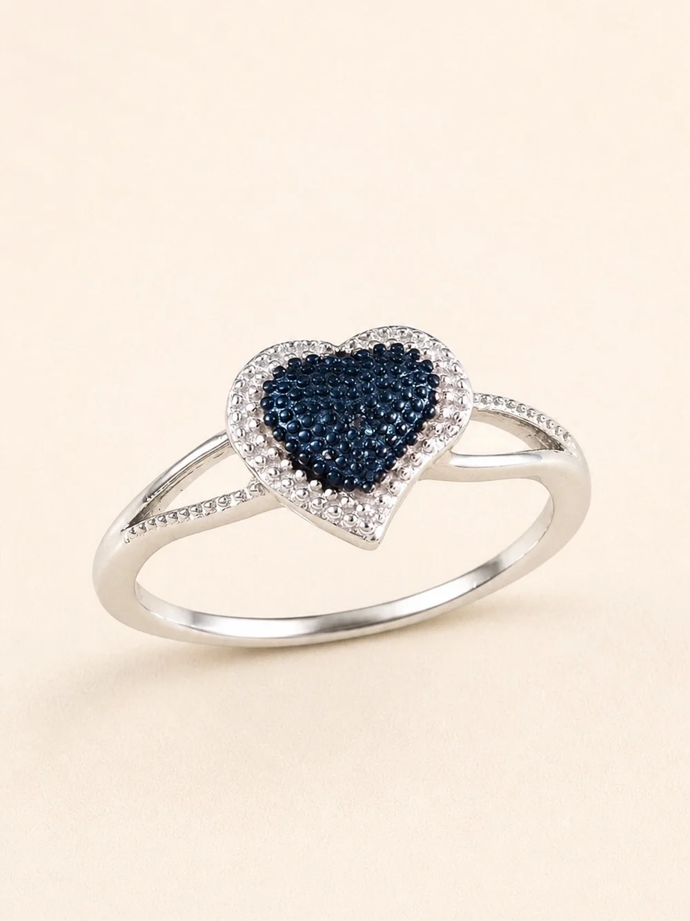 Blue Diamond Accent Heart Ring in Rhodium & Platinum Over Sterling Silver Size 5